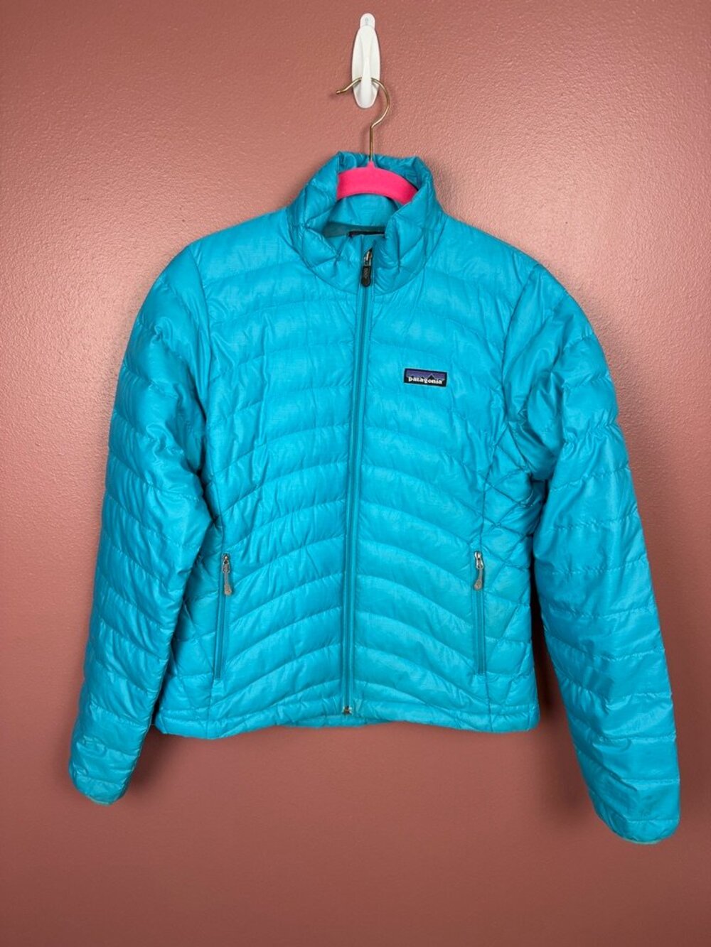 Patagonia Teal Down Sweater Zip Up Light Weight Jacket Size Small